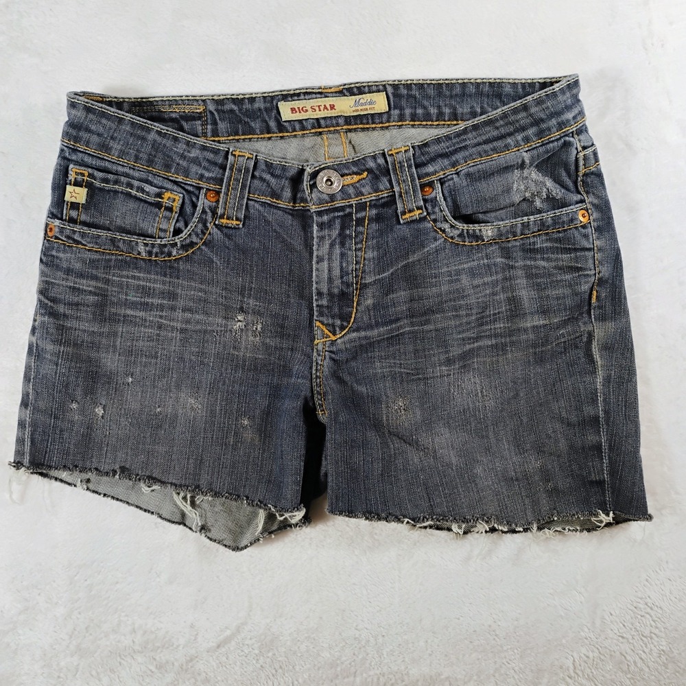 Big Star Maddie Cut Off Jean Shorts Size 28 S Raw Hem Cowgirl Western 32x3.5"